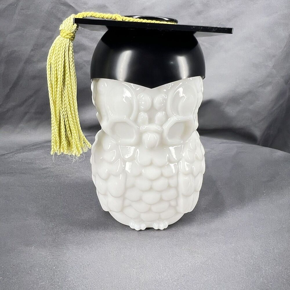 Vintage AVON Dr Hoot Empty Owl Decanter Milk Glass 4oz Black Hat